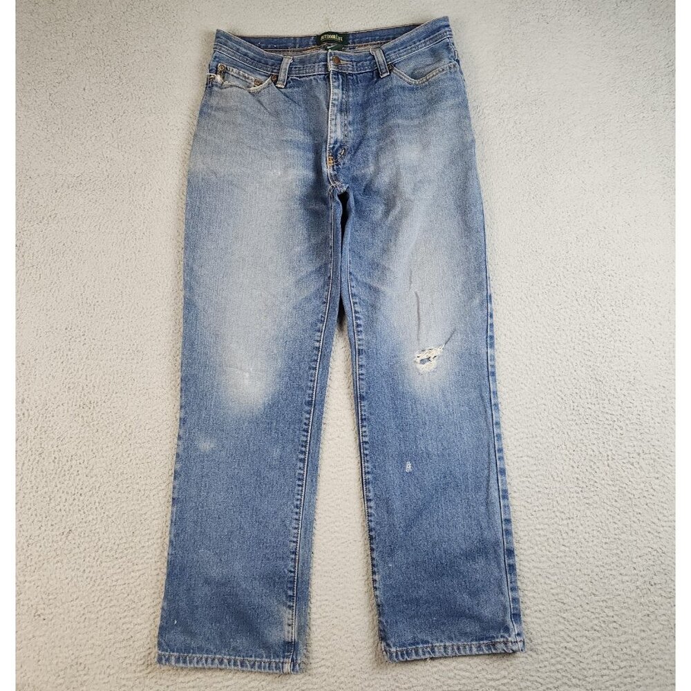 Mens Size 34x32 Blue Relaxed Fit Straight Leg Naturally Faded Outdoor Life Jeans